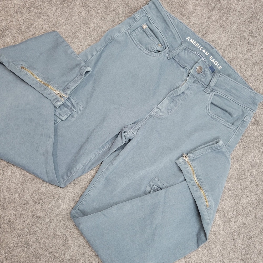 American Eagle Jeans Womens 6R Gray Denim Cargo High Rise Jeggings Ankle Zip